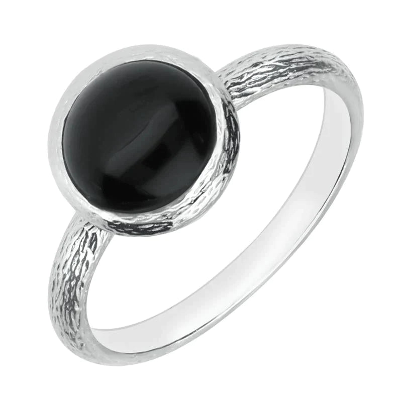 Sterling Silver Whitby Jet Round Solid Edge Ring