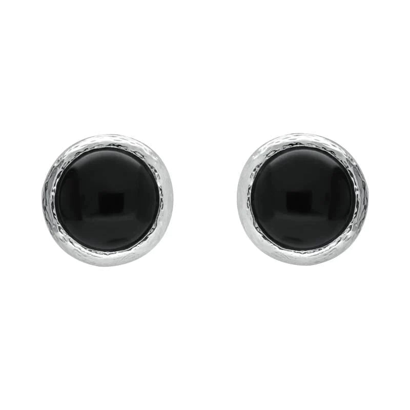 Sterling Silver Whitby Jet Round Solid Edge Earrings