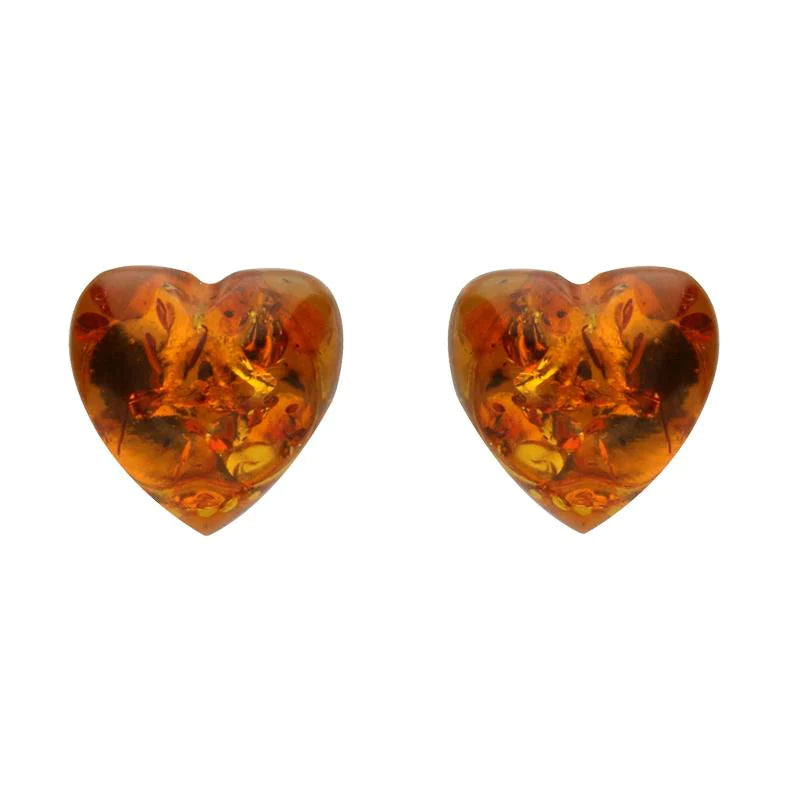 Sterling Silver Amber Heart Stud Earrings - Silver