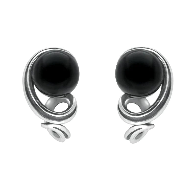Sterling Silver Whitby Jet Round Twist Stud Earrings