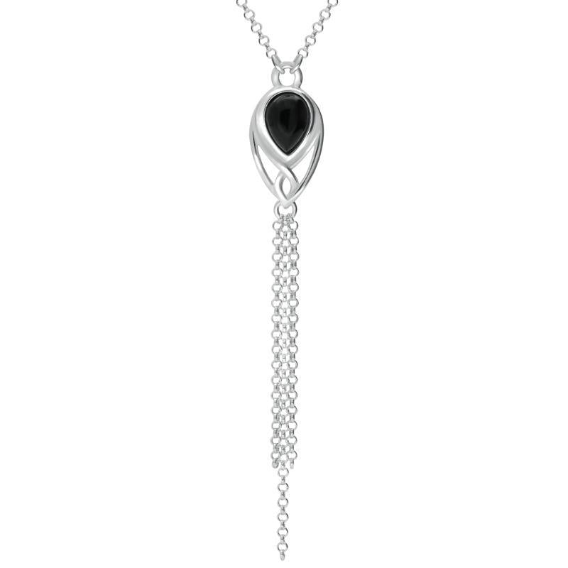 Sterling Silver Whitby Jet Celtic Pear Chain Drop Necklace