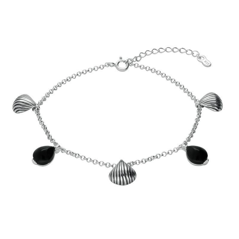Sterling Silver Whitby Jet Shell Stone Pear Bracelet