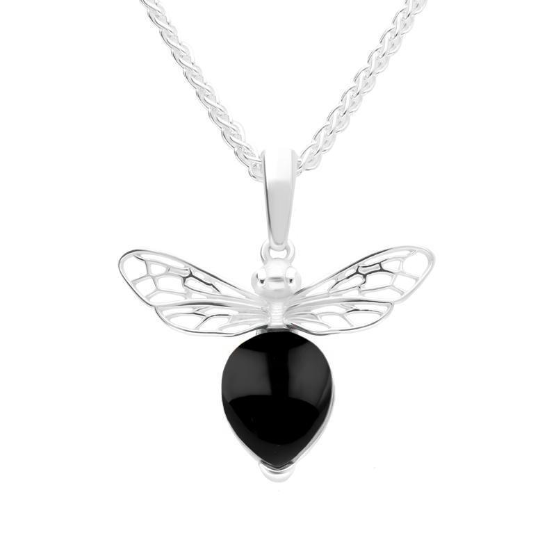 Sterling Silver Small Whitby Jet Bee Necklace - Silver