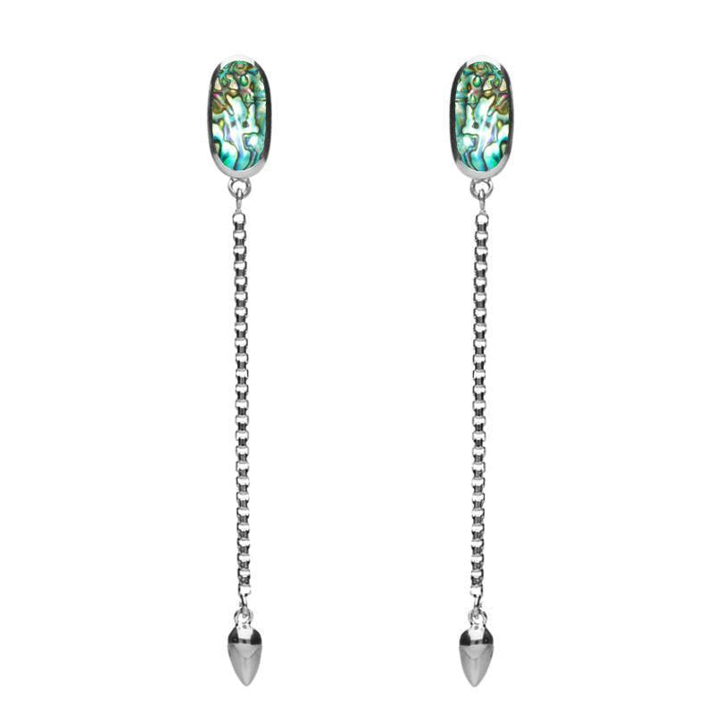 Sterling Silver Abalone Lineaire Long Drop Stud Earrings