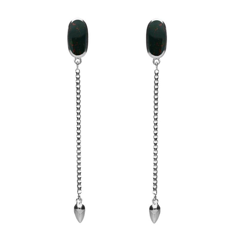 Sterling Silver Bloodstone Lineaire Long Drop Stud Earrings