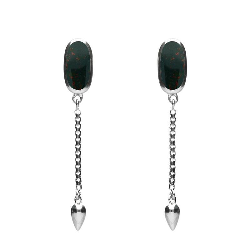 Sterling Silver Bloodstone Lineaire Medium Drop Stud Earrings