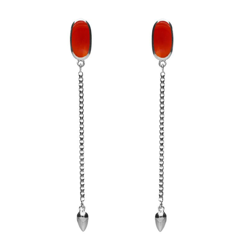 Sterling Silver Carnelian Lineaire Long Drop Stud Earrings