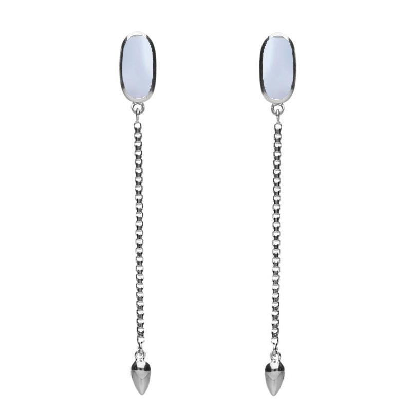 Sterling Silver Chalcedony Lineaire Long Drop Stud Earrings