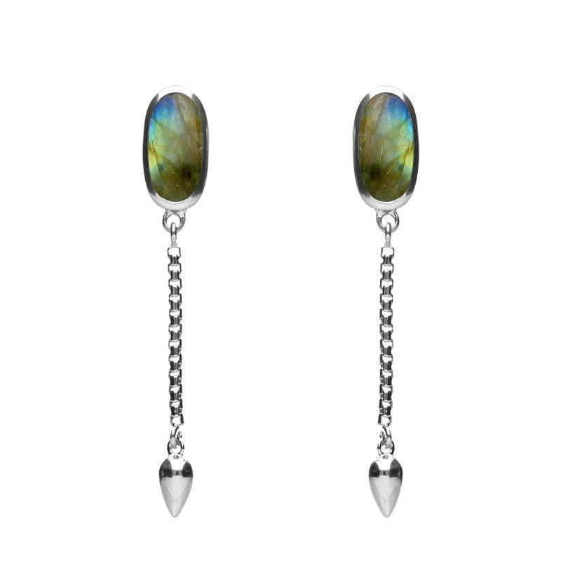 Sterling Silver Labradorite Lineaire Medium Drop Stud Earrings