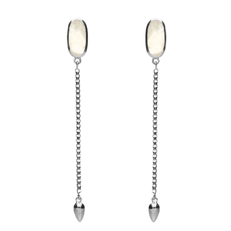 Sterling Silver White Mother Of Pearl Lineaire Long Drop Stud Earrings