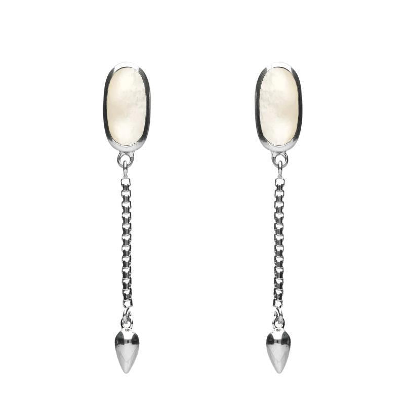 Sterling Silver White Mother of Pearl Lineaire Medium Drop Stud Earrings