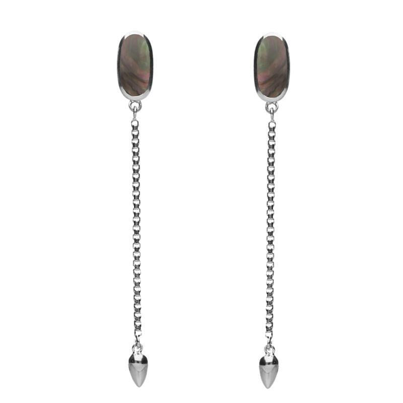 Sterling Silver Dark Mother Of Pearl Lineaire Long Drop Stud Earrings