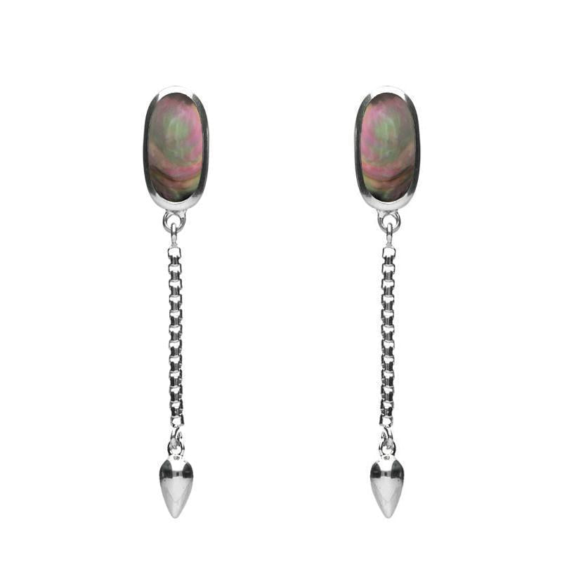 Sterling Silver Dark Mother of Pearl Lineaire Medium Drop Stud Earrings