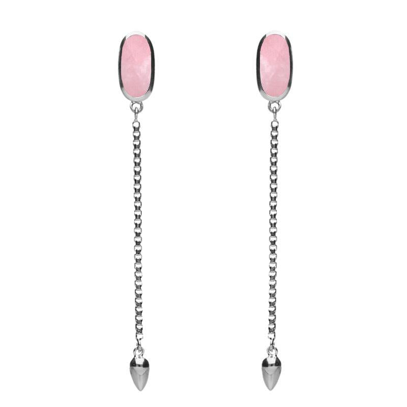 Sterling Silver Rose Quartz Lineaire Long Drop Stud Earrings