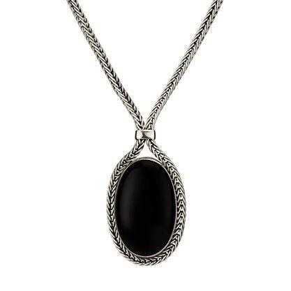 Sterling Silver Whitby Jet Foxtail Large Oval Necklace - Silver