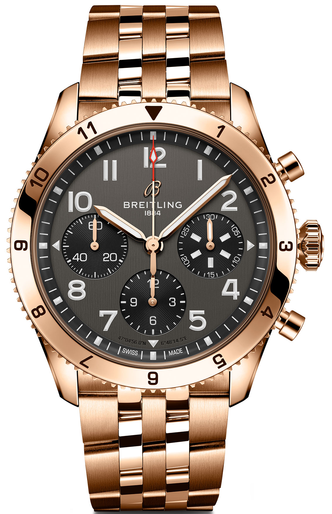 Breitling Watch Classic AVI Chronograph 42 P-51 Mustang Red Gold Bracelet
