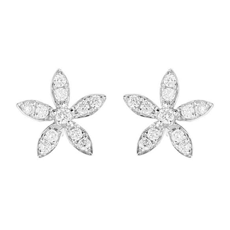 18ct White Gold 0.25ct Diamond Flower Petal Stud Earrings - Option1 Value White Gold