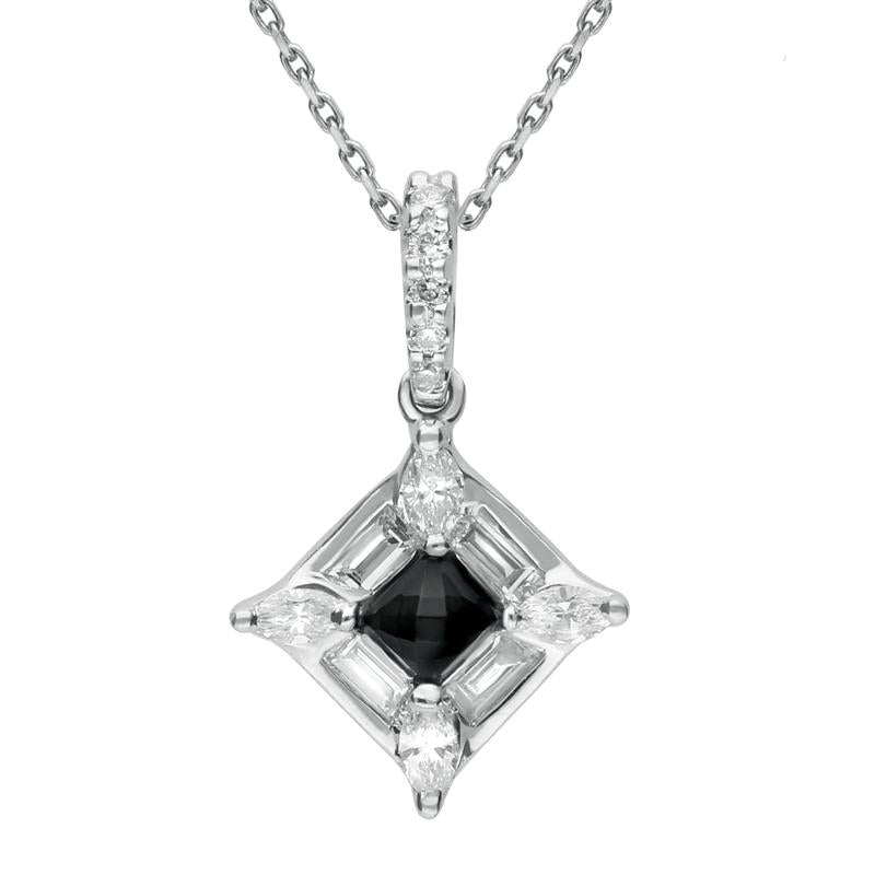 18ct White Gold Whitby Jet 0.37ct Diamond Square Necklace - White Gold