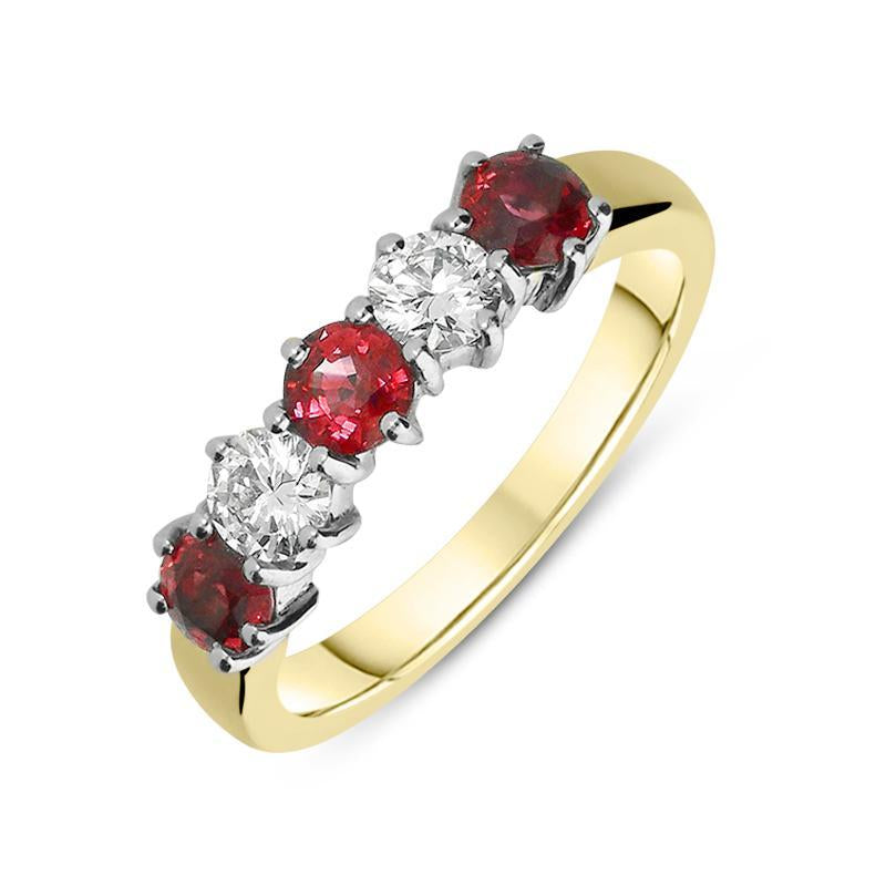 18ct Yellow & White Gold 1ct Ruby 0.49ct Diamond Claw Set Ring - Option1 Value White Gold