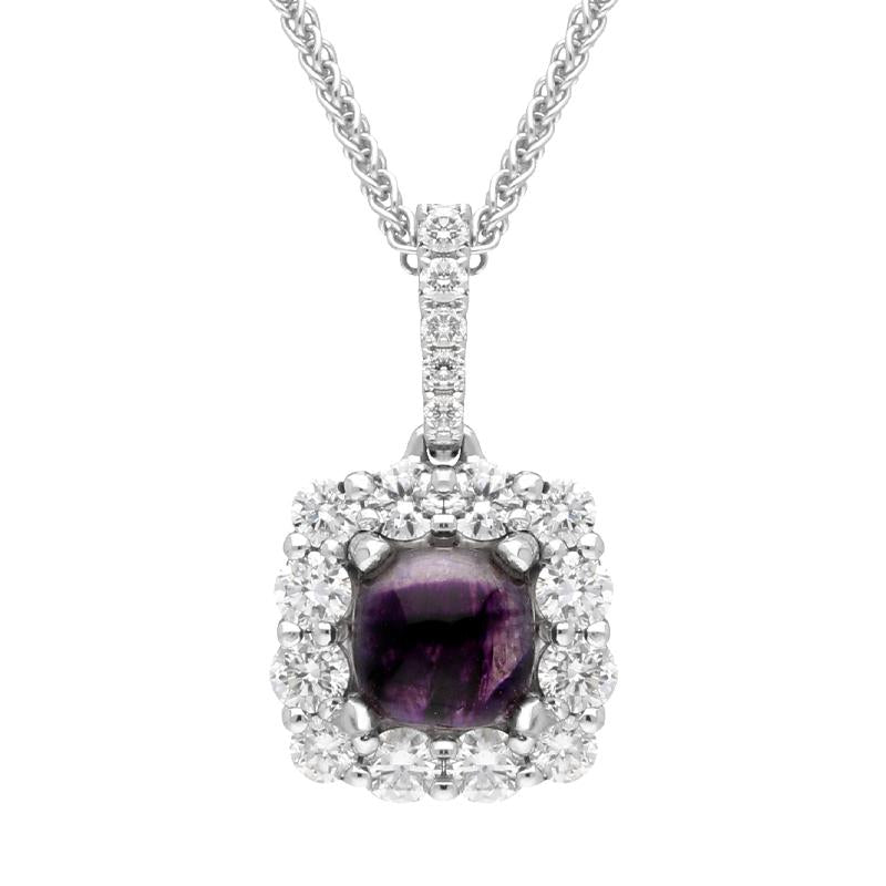 18ct White Gold Blue John 0.51ct Diamond Cushion Necklace
