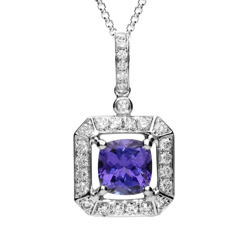 18ct White Gold 1.65ct Tanzanite 0.43 Carat Diamond Cluster Necklace - White Gold