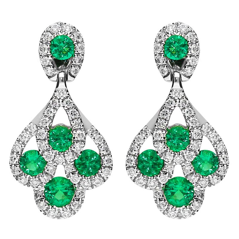 18ct White Gold Emerald and Diamond Peacock Earrings