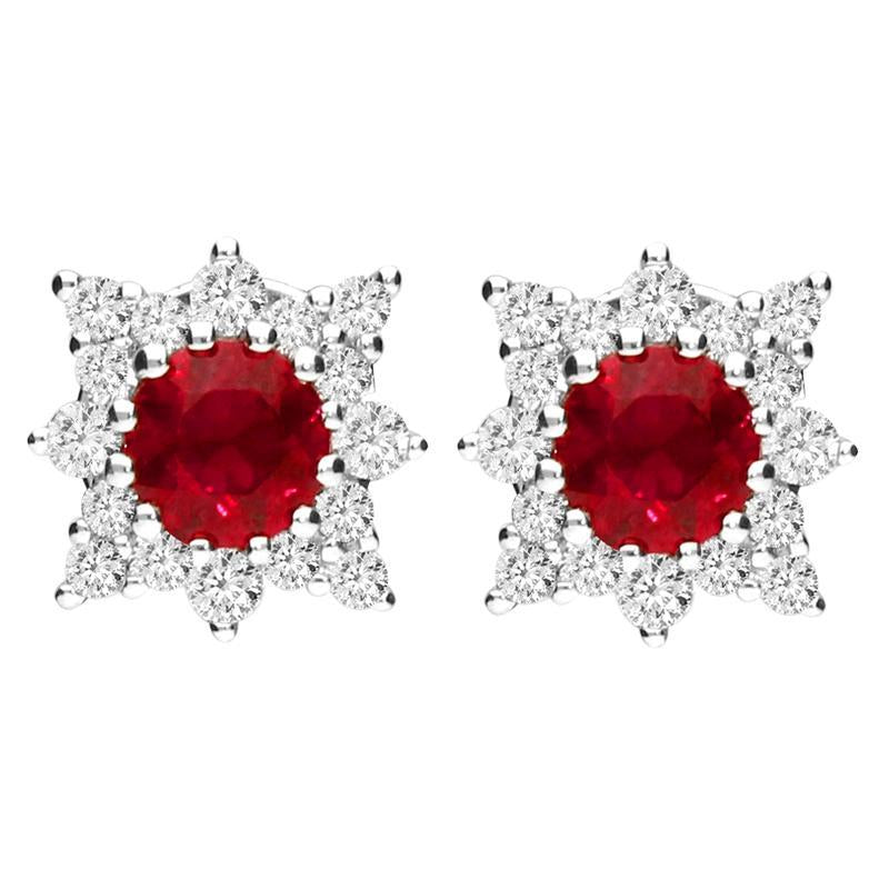 18ct White Gold 0.54ct Ruby 0.24ct Diamond Star Stud Earrings - White Gold
