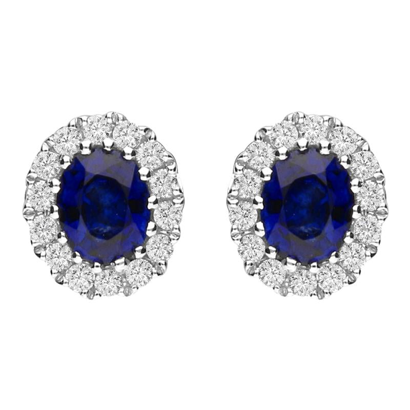 18ct White Gold Sapphire and Diamond Oval Cluster Earrings - Option1 Value White Gold