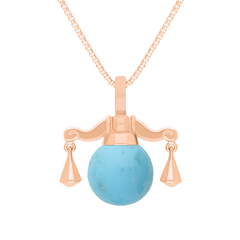 18ct Rose Gold Turquoise Zodiac Libra 8mm Bead Pendant - Rose Gold