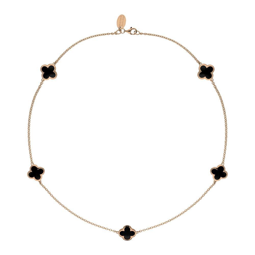 18ct Rose Gold Whitby Jet Bloom Four Leaf Clover Necklace