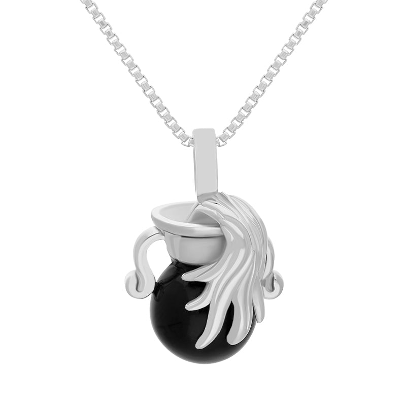18ct White Gold Whitby Jet Zodiac Aquarius 8mm Bead Pendant - White Gold