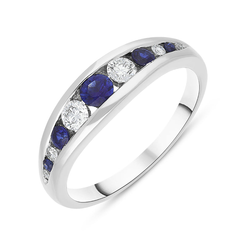 18ct White Gold Sapphire Diamond Eleven Stone Graduating Half Eternity Ring - Gold