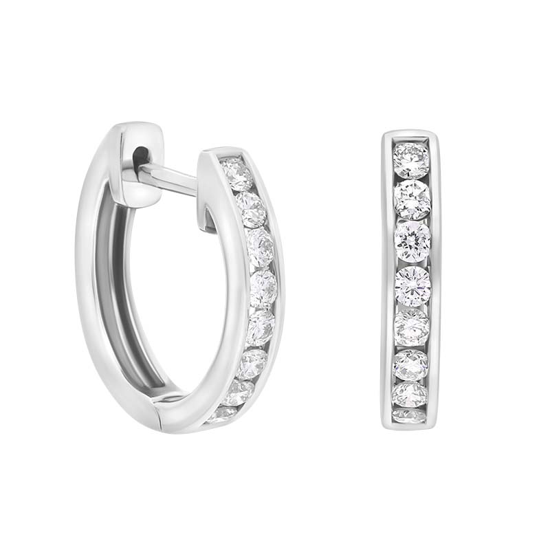 18ct White Gold Diamond 0.24ct channel Set Hoop Earrings - Gold