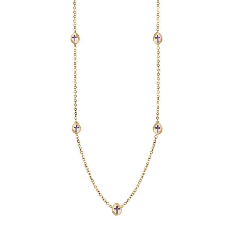 18ct Yellow Gold Blue John Cross Link Disc Chain Necklace - Option1 Value Yellow Gold