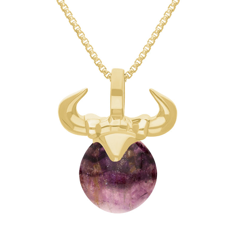18ct Yellow Gold Blue John Zodiac Taurus 10mm Bead Pendant - Yellow Gold