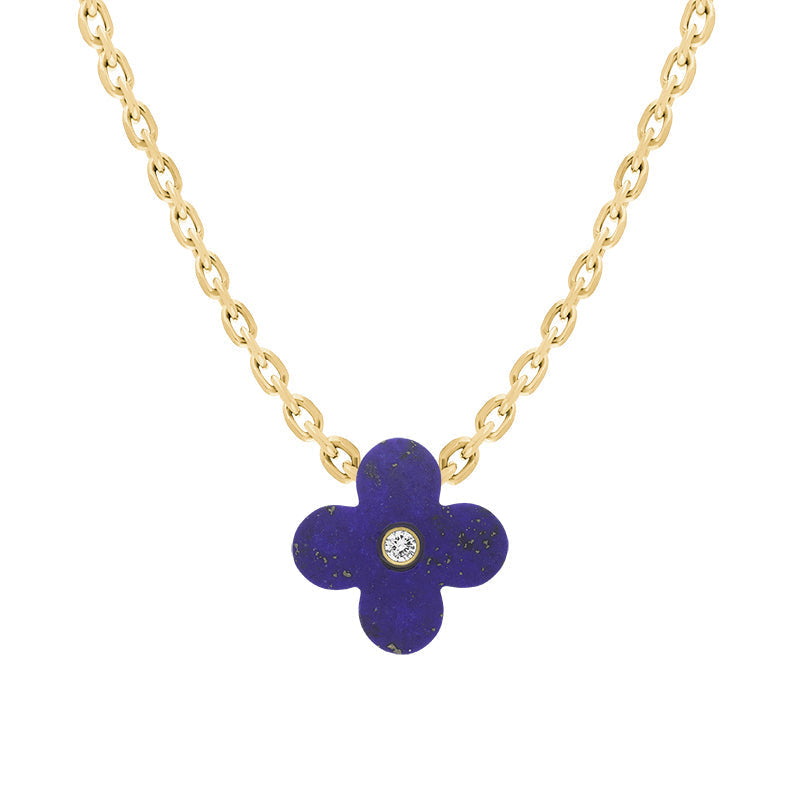 18ct Yellow Gold Lapis Lazuli Diamond Clover Charm D - Gold