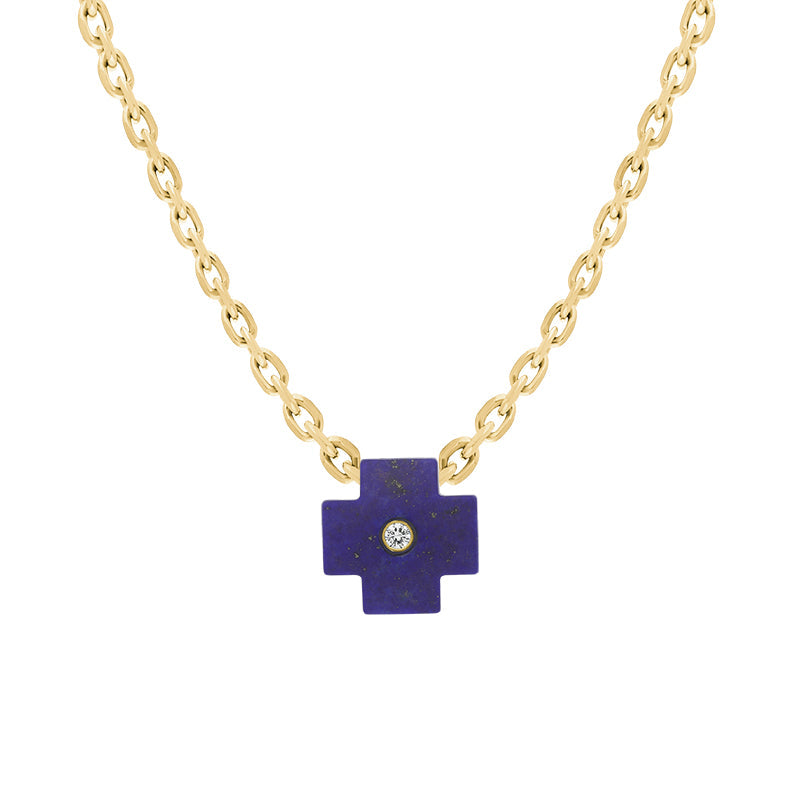 18ct Yellow Gold Lapis Lazuli Diamond Cross Charm D - Gold