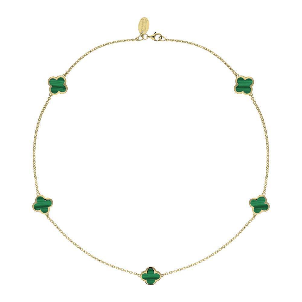 18ct Yellow Gold Malachite Bloom Four Leaf Clover Necklace