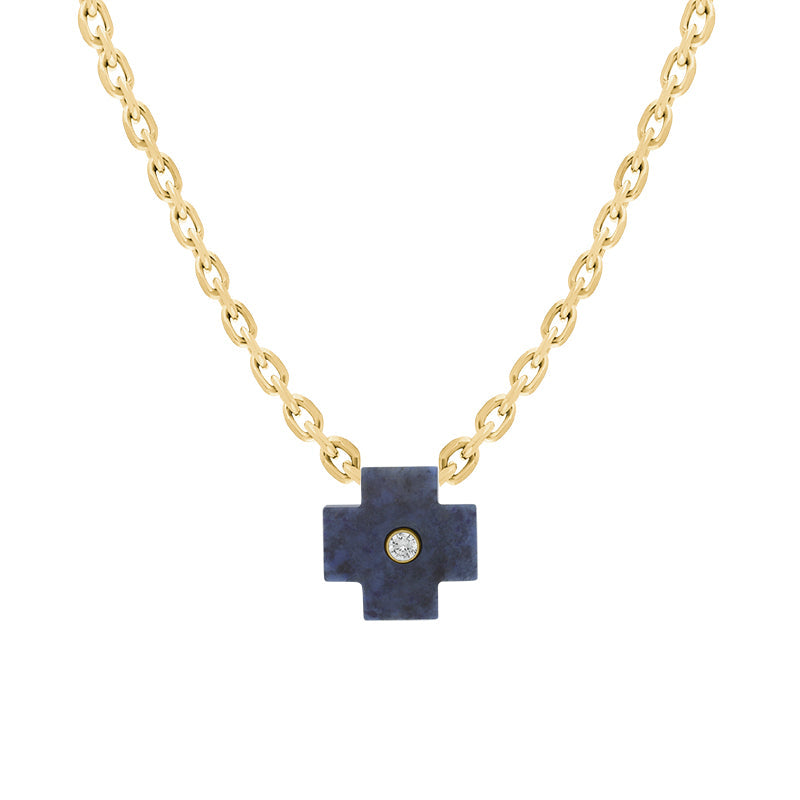 18ct Yellow Gold Onyx Diamond Cross Charm D - Gold