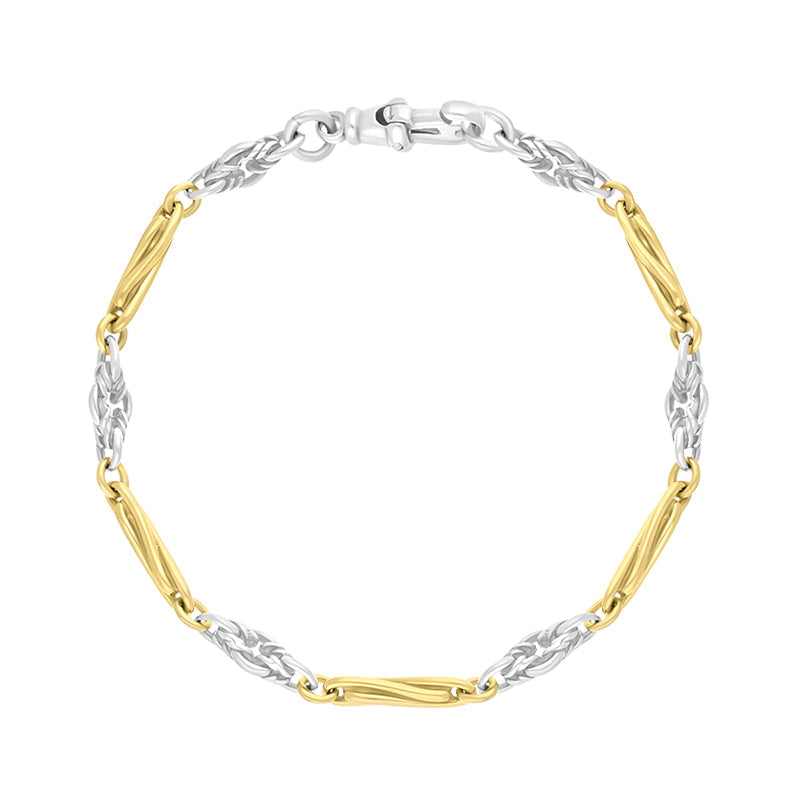 18ct Yellow Gold Sterling Silver Twist Byzantine Handmade Bracelet
