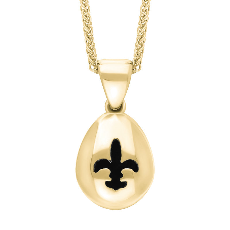18ct Yellow Gold Whitby Jet Fleur De Lis Pear Shape Necklace