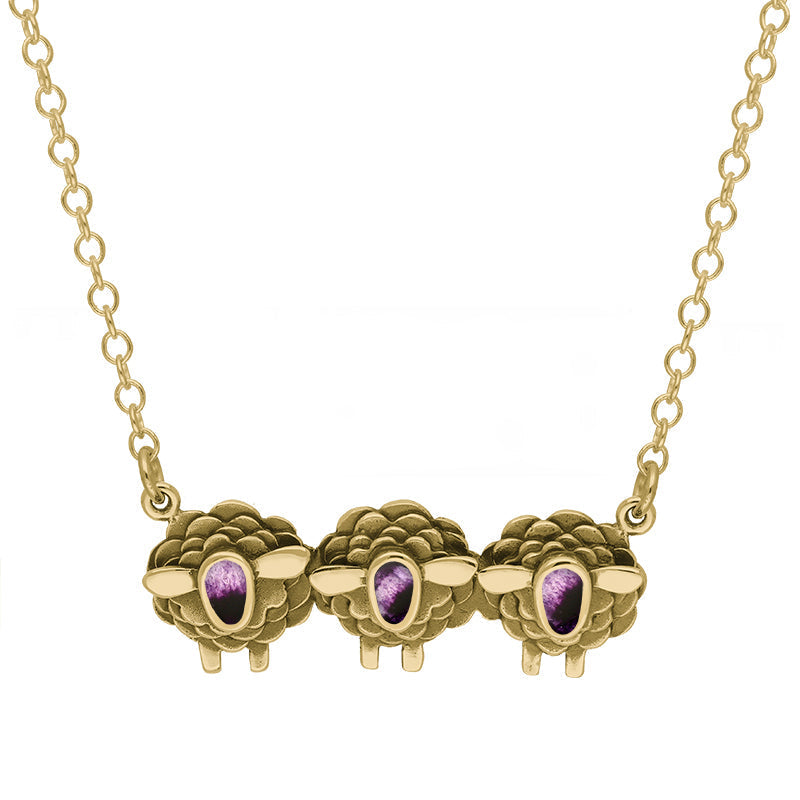 18ct Yellow Gold Blue John Three Sheep Necklace - Gold