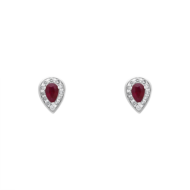 18ct Yellow Gold Ruby Diamond Pear Stud Earrings - Yellow Gold