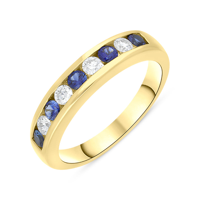 18ct Yellow Gold Sapphire Diamond Nine Stone Channel Set Half Eternity Ring - Gold