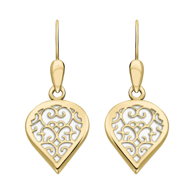 18ct Yellow Gold Bauxite Flore Filigree Heart Drop Earrings