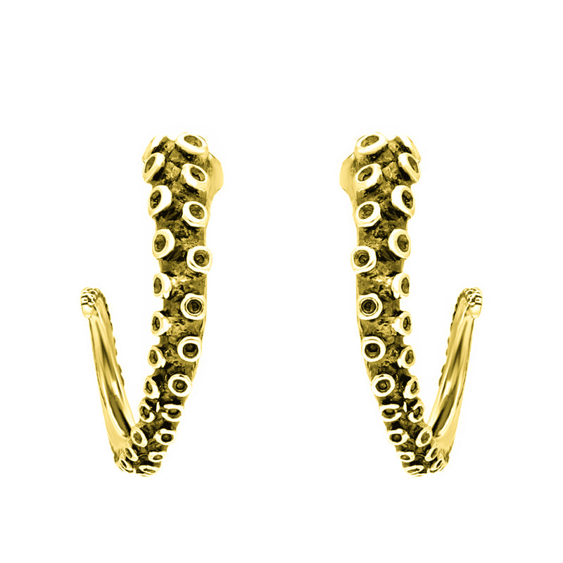 18ct Yellow Gold Tentacle Hoop Earrings - Silver
