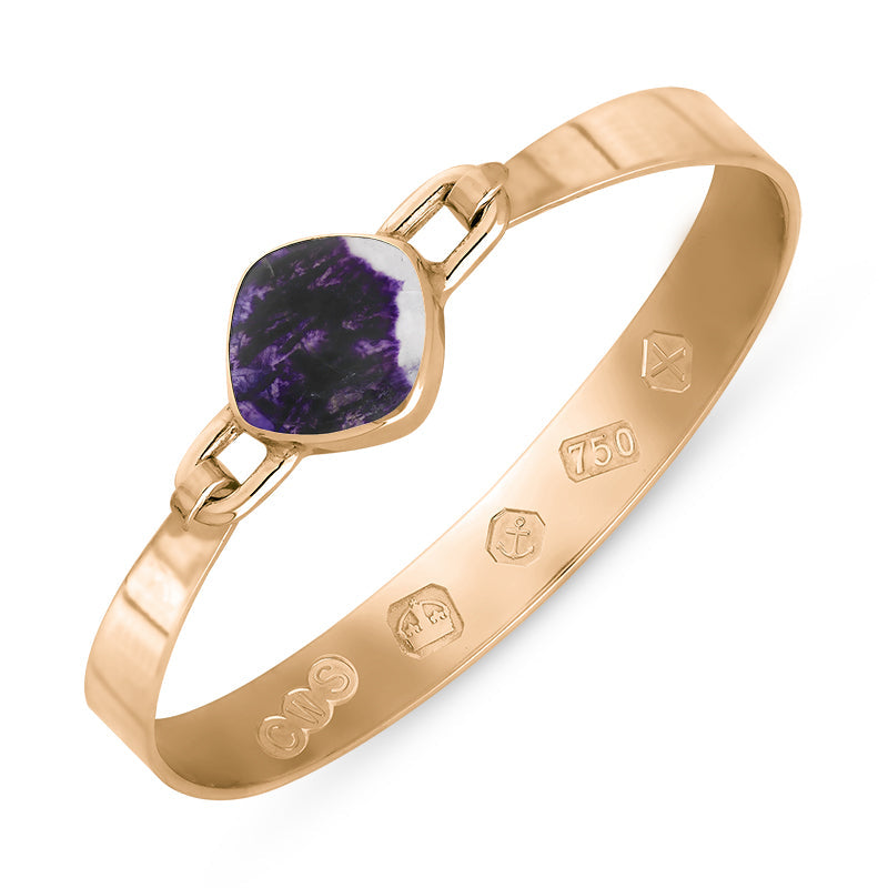 18ct Rose Gold Blue John Hallmark Wide Cushion Bangle - Gold