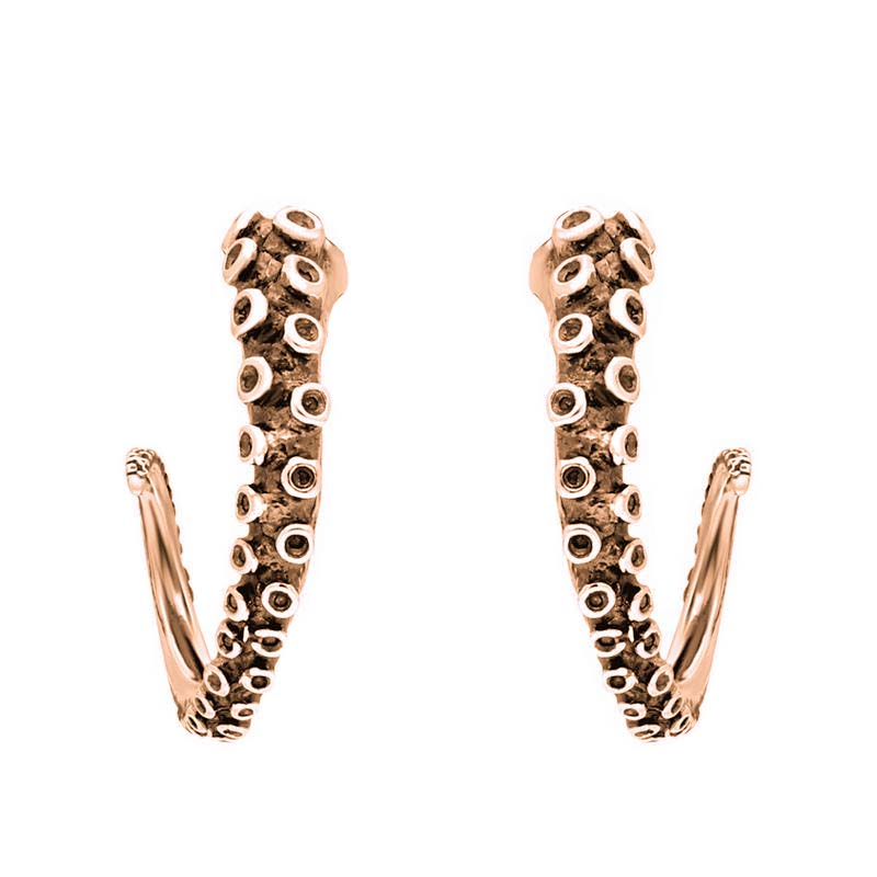 18ct Rose Gold Tentacle Hoop Earrings - Silver