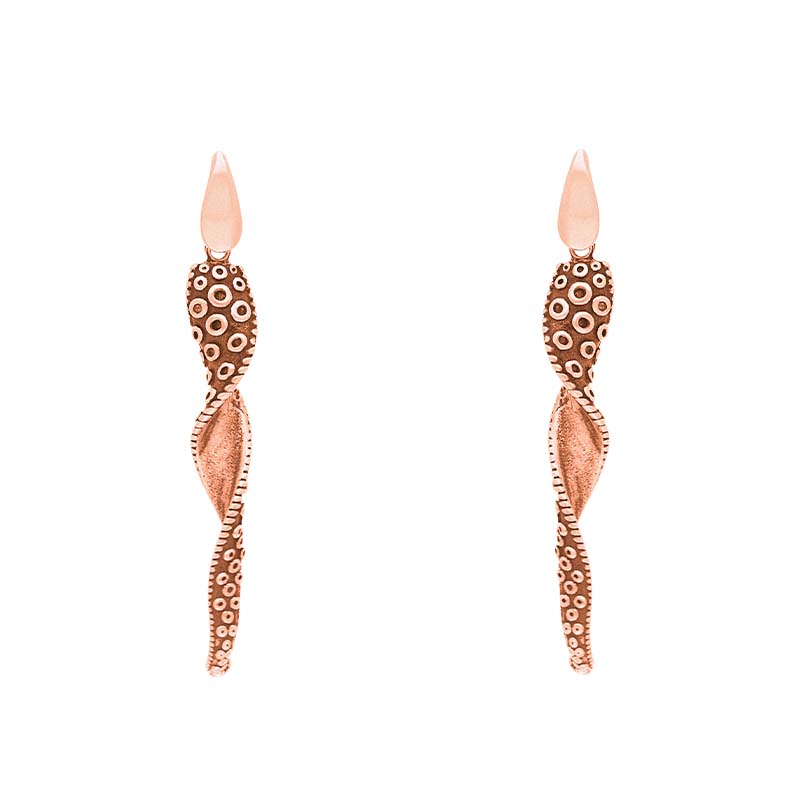 18ct Rose Gold Tentacle Twist Drop Earrings - Silver