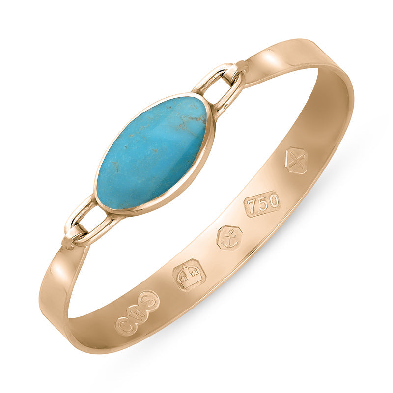 18ct Rose Gold Turquoise Hallmark Wide Oval Bangle - Gold